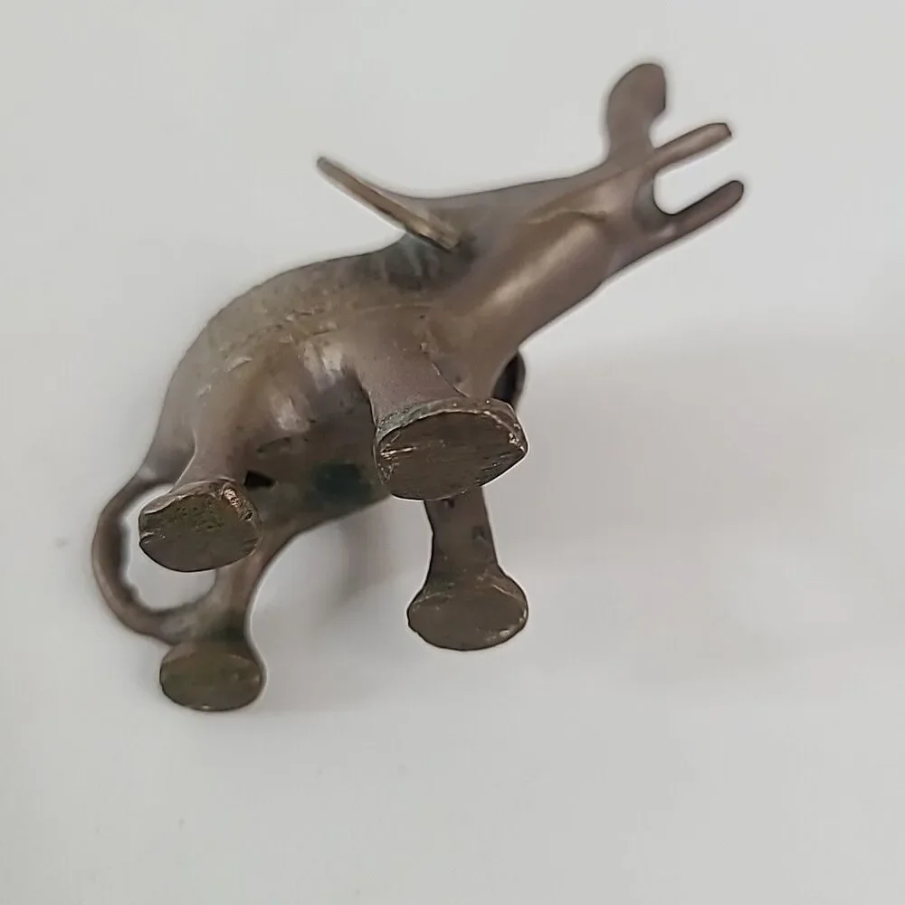 Vintage Solid Brass Elephant Figurines Pair Trunk Up Mid Century Decor